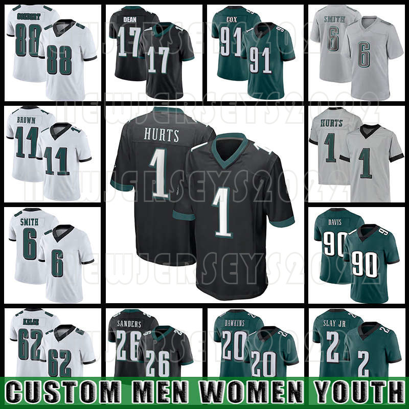 

1 Jalen Hurts Football 11 A.J. Brown 6 DeVonta Smith Jersey Darius Slay Jr Jason Kelce Brandon Graham Gardner Minshew II Philadelphia Eagles Davis Dean Mailata, Custom youth(laoying)