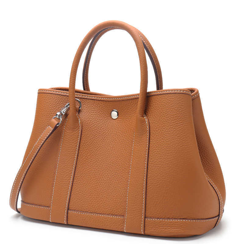 

Luxurious Designer Herme bags Leather garden women's hand top layer cowhide litchi pattern simple leisure shopping gardenparty, Black
