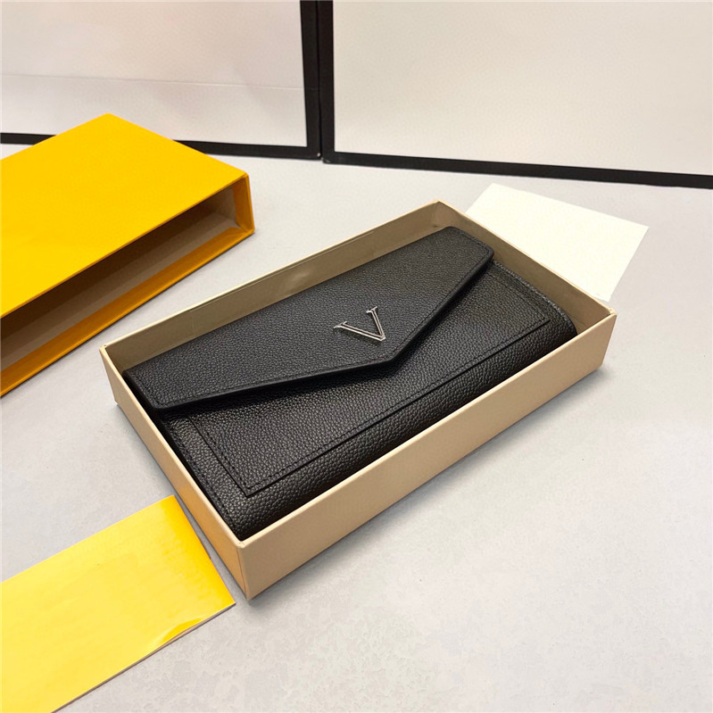 

Trendy Letter Designer Calfskin Wallets Business Style Long Money Clips Mens Women Genuine Leather Purse Card Holder, 1/with box