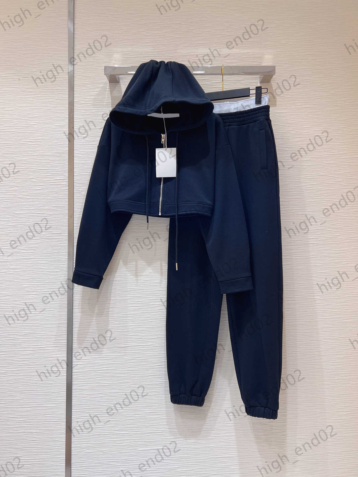 

Womens Two Piece Pants Solid Color Zipper Short Hooded Jacket Coat Contrast Colors Elastic Waist Loose Trousers Fashionable And Simple Style Women Suit