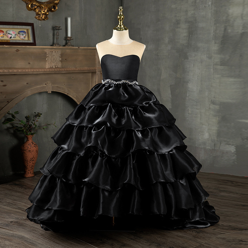 Robes de demoiselle d'honneur en dentelle de luxe Sheer Neck Tiers Tulle Petite robe de mariée fille première sainte communion Pageant robes diam