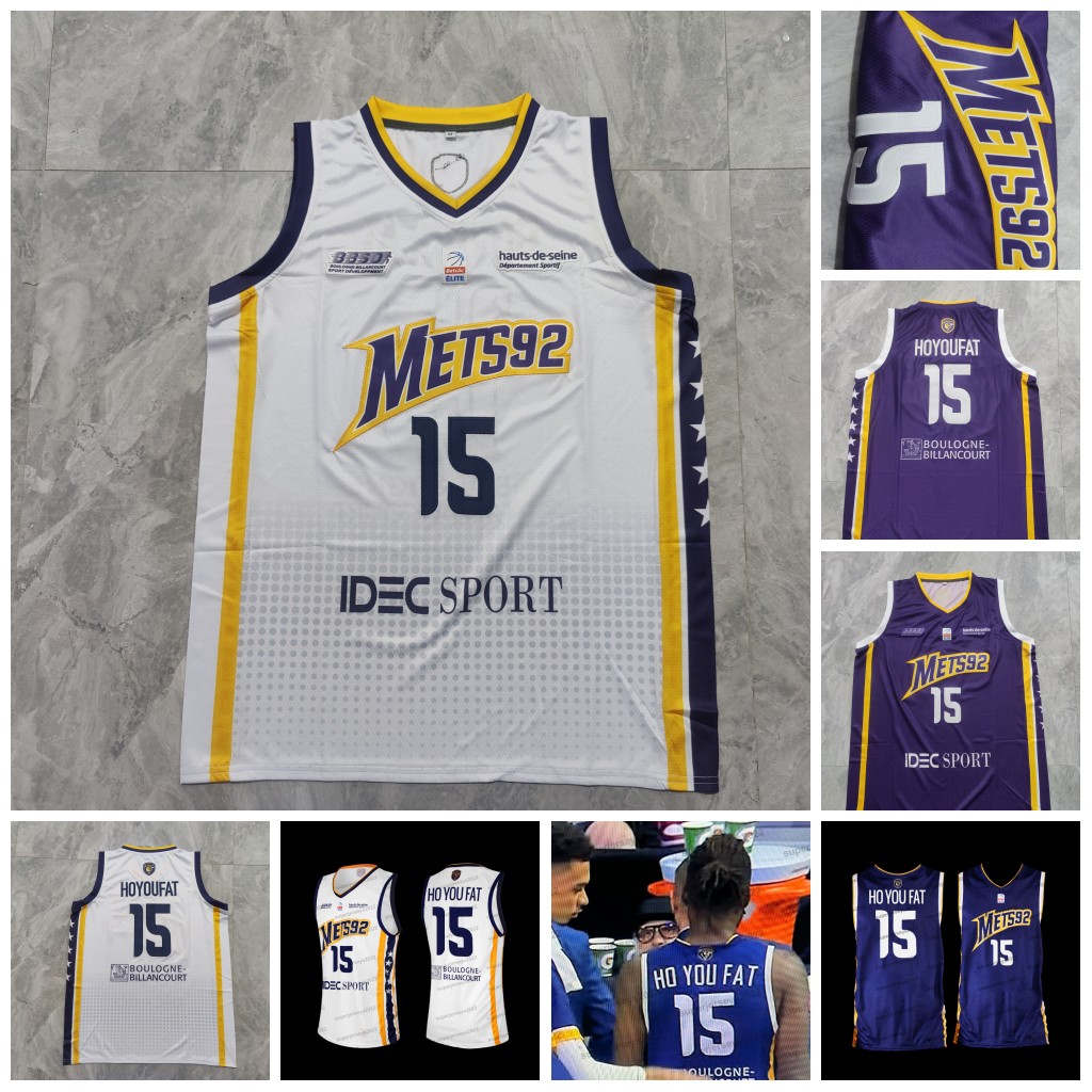 

Custom Steeve Ho You Fat French Basketball Metropolitans 92 #15 White Purple Jersey Stitched Name Number, White 2