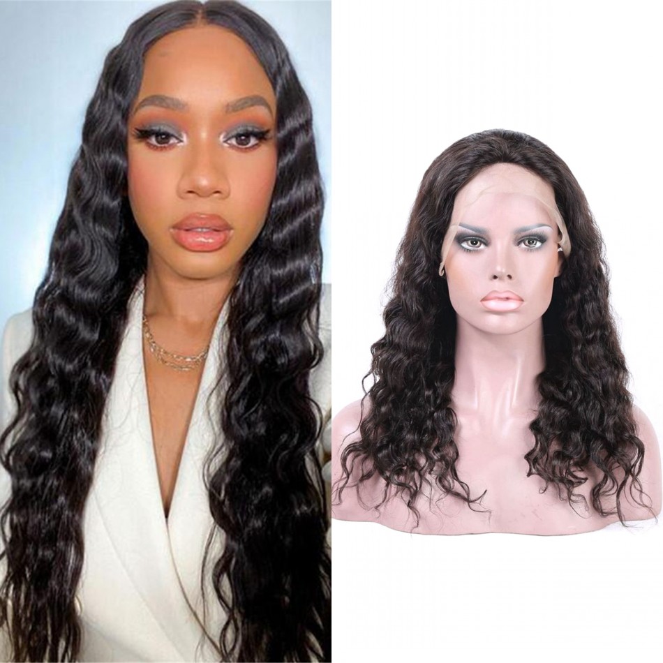 

Loose Deep Wave Lace Front Wigs for Women Pre Plucked Malaysian Human Hair Wig Bleached Knots, Natural color