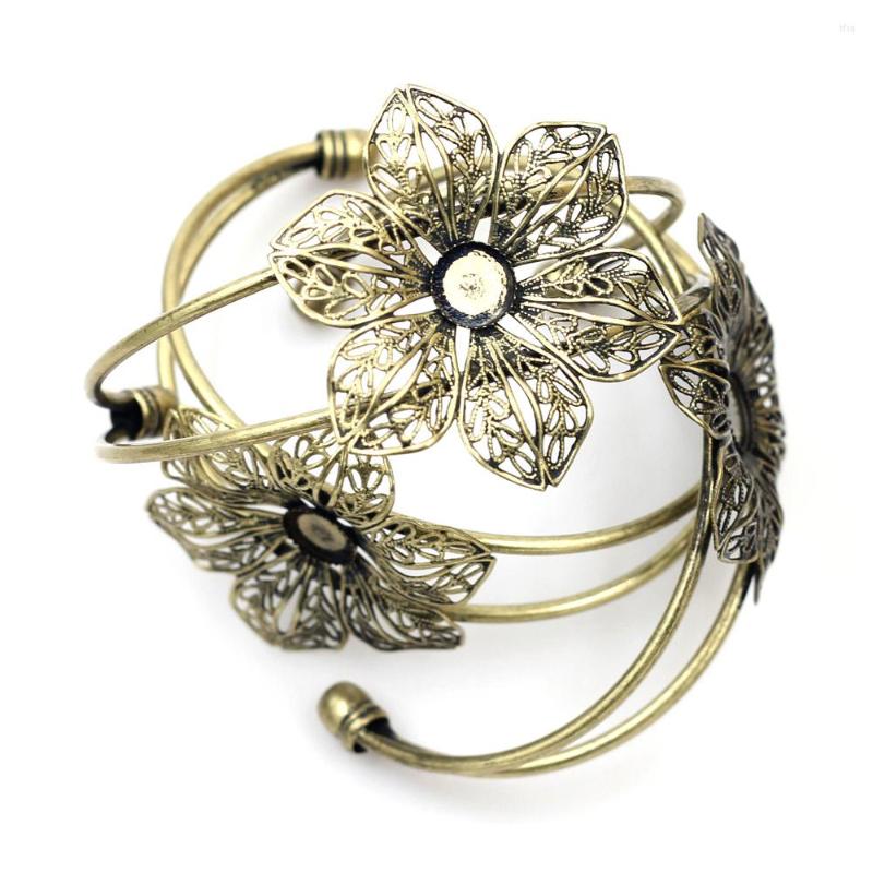 

Bangle 2 Retro Women Bangles 17cm Flower Filigree Hand Bracelets Round Setting Fit Cameo 8mm Handmade Jewelry Accessories Gift Female