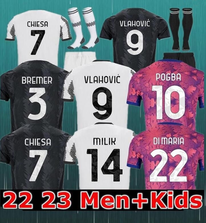 

22 23 VLAHOVIC CHIESA MILIK 14 soccer jerseys 2022 2023 POGBA 10 men kids kit set BONUCCI football shirts player MCKENNIE DI MARIA BREMER DANILO BONUCCI 3 uniform socks, 22 23 third aldult player serie a