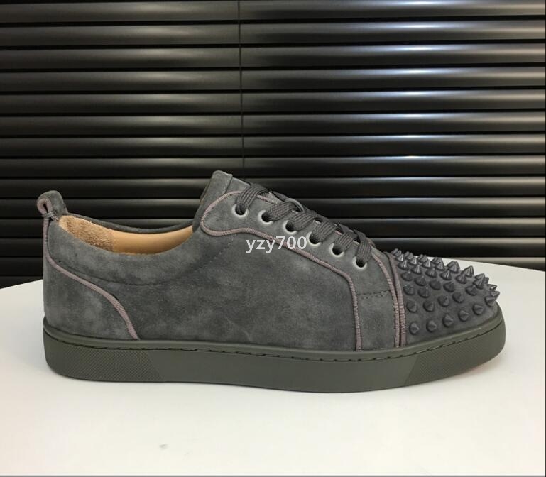 

Red-Bottoms Shoe Christians Brand Designer shoes junior Studded Spikes Sneakers Black Grey Suede Leather mens Low Tops trainers Party mFG