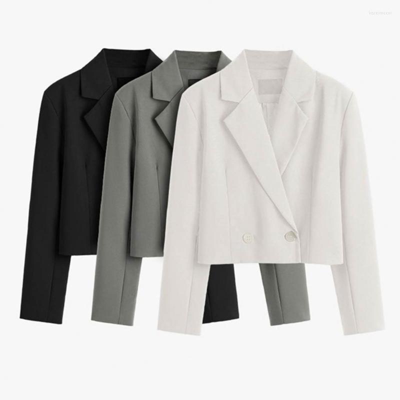 

Women' Suits Women Blazer Notched Collar Long Sleeve Solid Color Buttons Placket Lapel Short Suit Jacket Outerwear Double Breasted Top, Beige