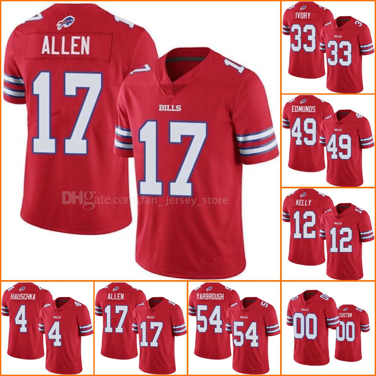 

Untouchable Jersey Wholesale Custom Buffalo''Bills''MEN Women Youth Jim Kelly Josh Allen Red Rush Limited jersey