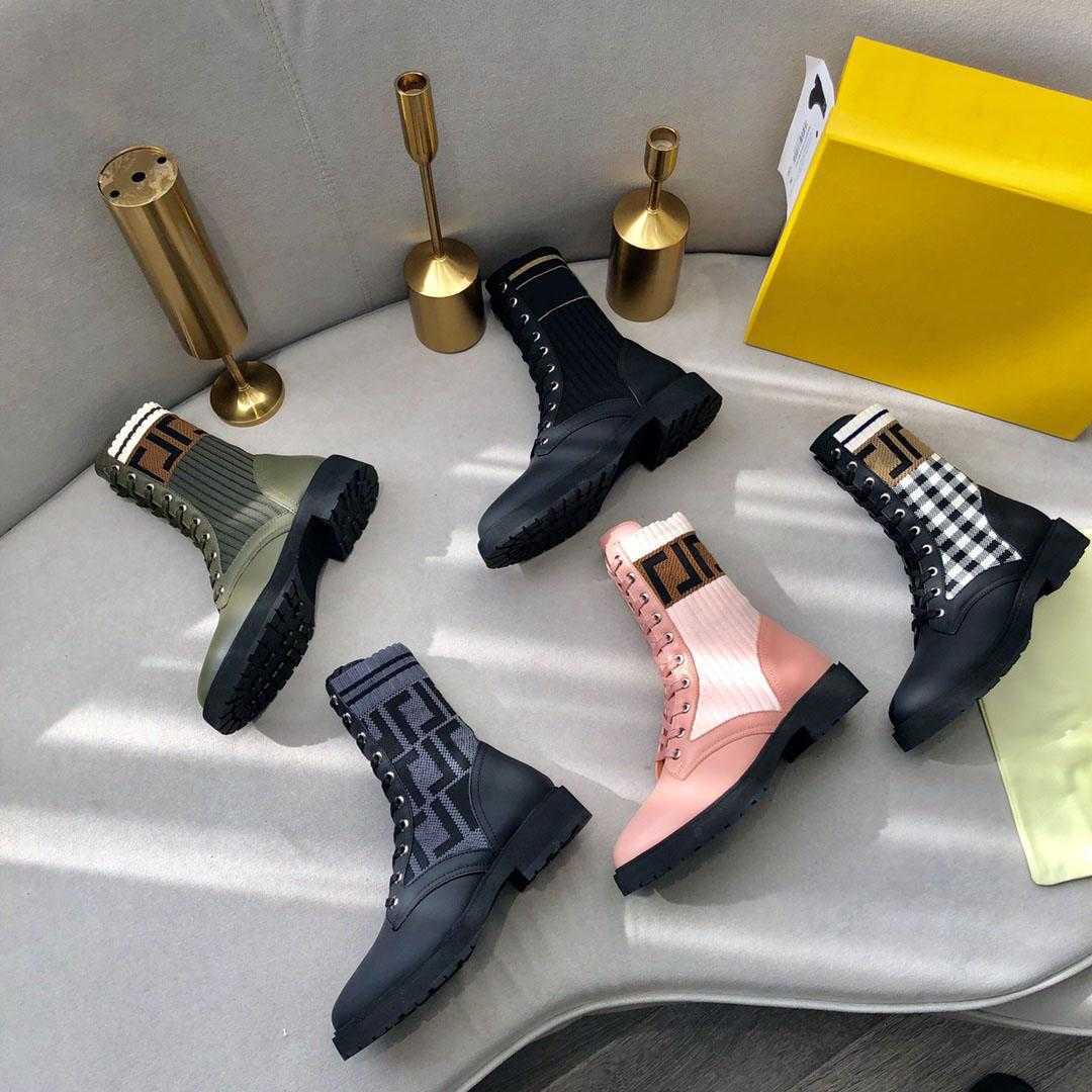 2022 Rockoko bottes femmes botte courte chaussures décontractées tricoté Stretch cuir noir chevalier conception