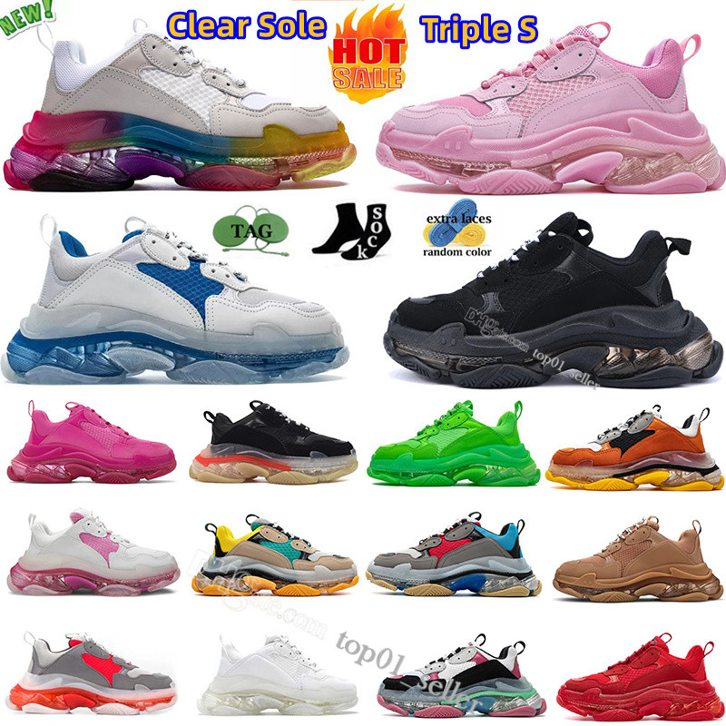 

2023 Casual shoes Dad 17FW Triple S Clear Sole Bubble bottom mens Sneakers Black Pink Neon Green Old beige yellow navy Grandpa Men Women chaussures balencaigas shoe, 32