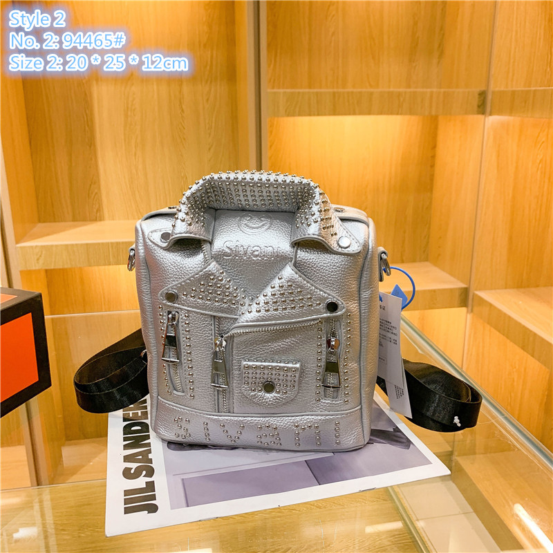

Wholesale factory ladies shoulder bags 2 styles street fashion rivet handbag personalized clothes styling punk backpack sweet cute chain messenger bag, Silver-94465#-style 2