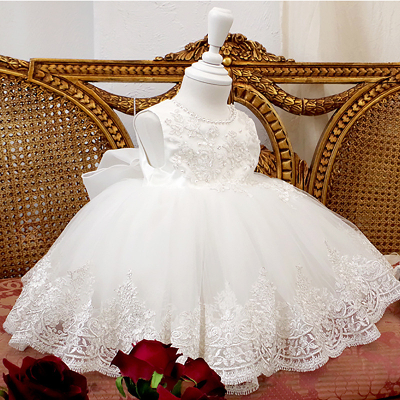 Robes de demoiselle d'honneur en dentelle de luxe Sheer Neck Tiers Tulle Robe de mariée pour petite fille Frist Holy Communion anniversaire Pagea