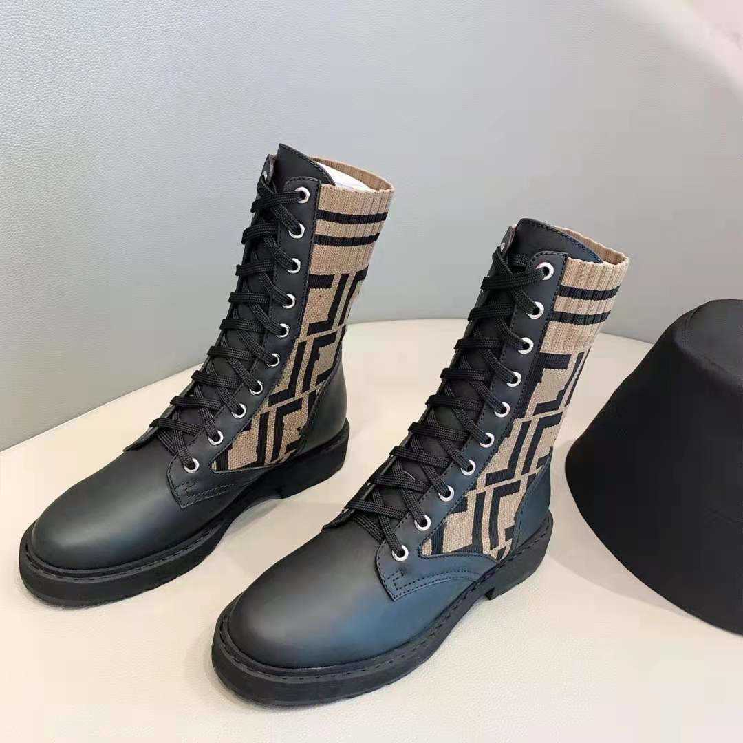 2023 family knitted front lace up Martin boots autumn new flat bottom middle tube socks round head British style Martin