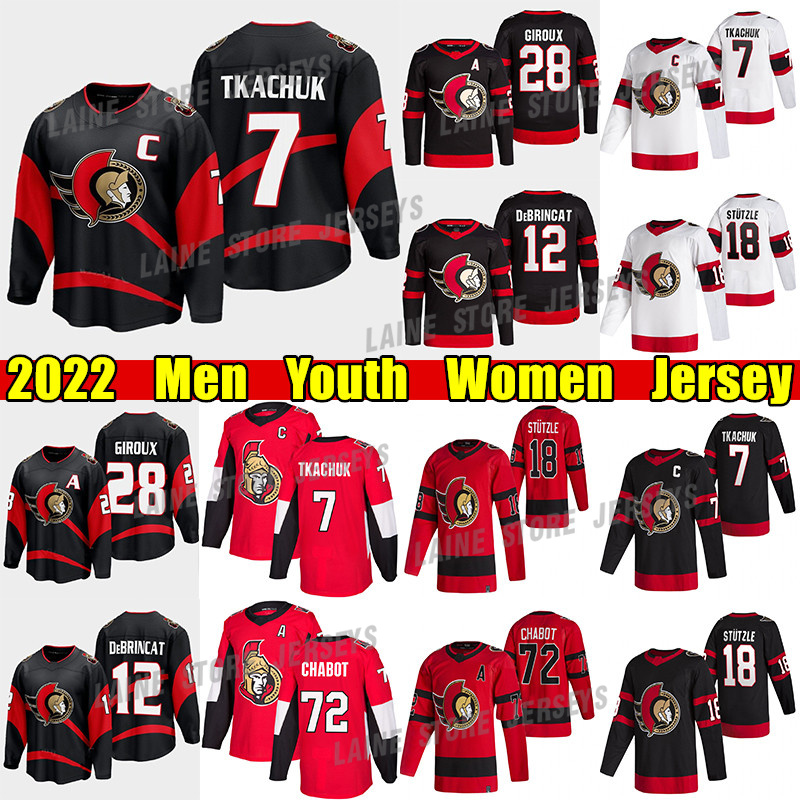 

#7 Brady Tkachuk Reverse Retro jersey #12 Alex DeBrincat Senators#28 Claude Giroux Thomas Chabot Tim Stutzle Drake Batherson hockey jerseys, Black 2022 reverse retro youth