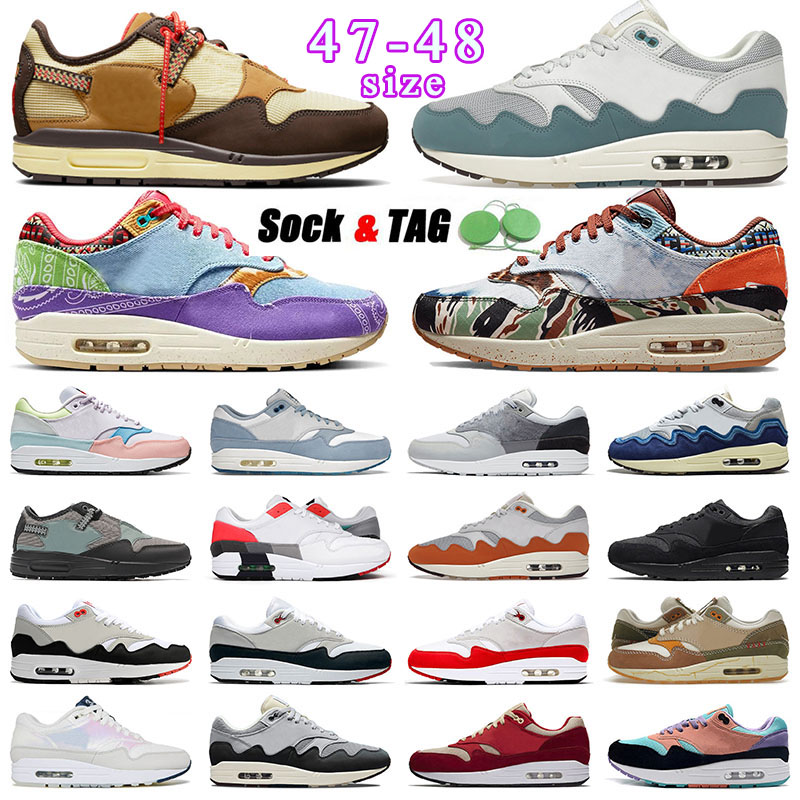 

Running Shoes OG Air Maxs 1 Designer Wholesale Trainers Sneakers Hot Pattas Waves Noies Aqua Monarch Iridescent Far Out Wild Violet Elephant Size US12 US13 EUR 36-47, B02 36-45