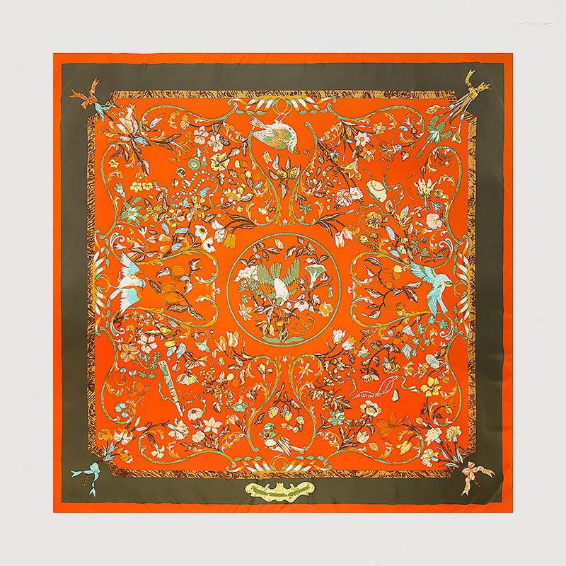 

Scarves Fashion Silk Square Scarf For Women Plant Birds Print Head Neckerchief Hair Bands Female Shawl Wraps Bandana 130cm