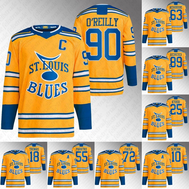 

90 Ryan O'Reilly 2022-23 New Reverse Retro jersey St Blues Brayden Schenn Robert Thomas Justin Faulk Colton Parayko Pavel Buchnevich Vladimir Tarasenko Logan Brown, Youth black(size:s to xl)
