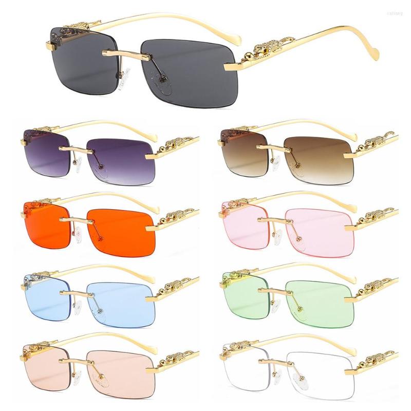 

Sunglasses Fashion Colorful Rimless Rectangle Women Men Retro Cheetah Clear Ocean Lens Sun Glasses Shades UV400 Outdoor Eyewear