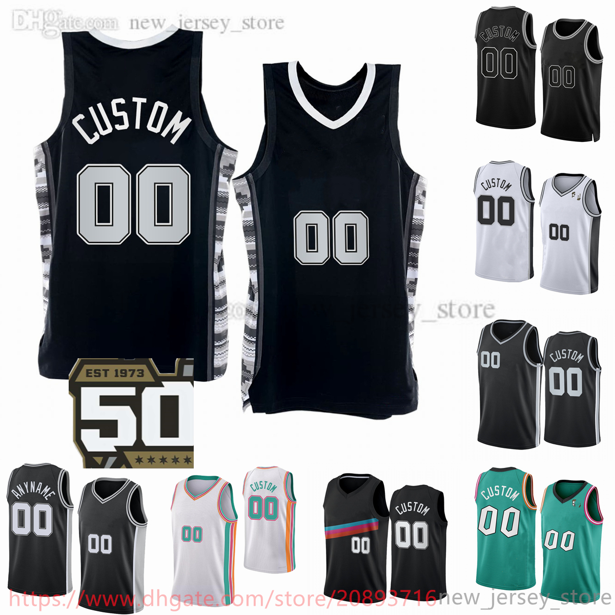 

50th Anniversary 2022-23 New Printed Basketball Jerseys Custom 14 Blake Wesley 10 Jeremy Sochan 22 Malaki Branham 3 Keldon Johnson 7 Josh Richardson 23 Zach Collins