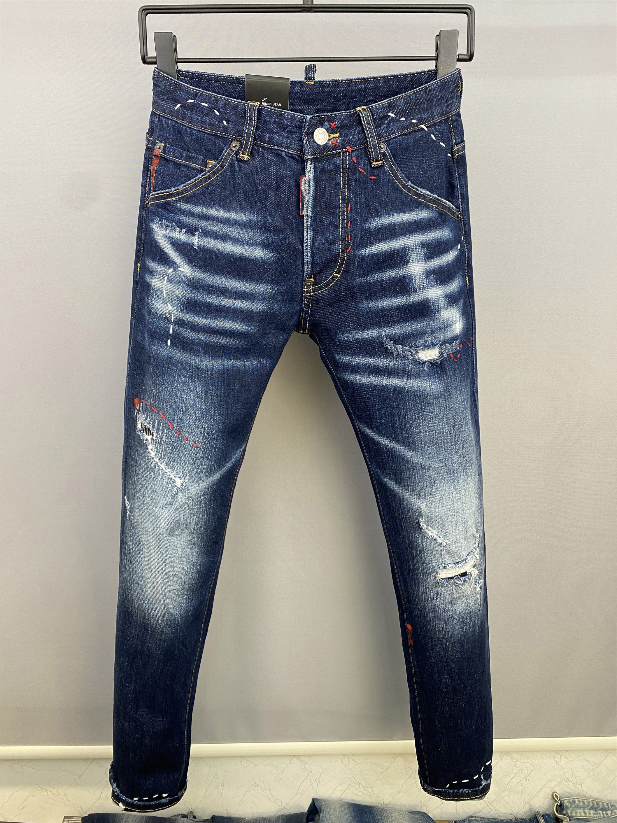 

2022 New Men Jeans Hole Light Blue Dark gray Italy Brand Man Long Pants Trousers Streetwear denim Skinny Slim Straight Biker Jean for 28-38 Size DS 9875, 9872