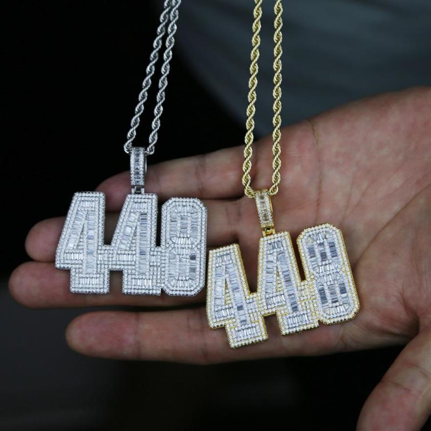 

Chains Iced Out Big Large Number 448 Charm Pendant With Full White 5A Cz Paved Long Rope Chain Necklace For Men Friend Hip Hop Jew250v