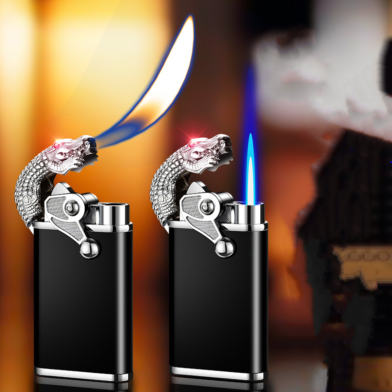 

New Windproof Torch Jet Lighter Metal Crocodile Double Fire Conversion Lighter Creative Direct Blue Flame Lighter Man Smoking Gift