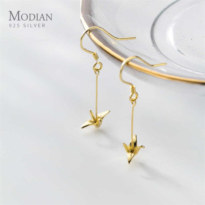 

Moidan Fashion 925 Sterling Silver Cute Paper Crane Long Chain Drop Earrings for Women Girl Gold Color Earrings Fine Jewelry 210619206P