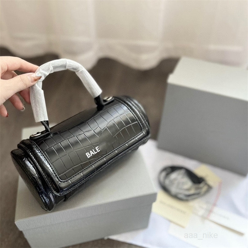 

Designer Luxury Women's Bags Balencaiges Crocodile Premium Cylinder New Leather Portable One Shoulder Messenger Women's Bag, Black