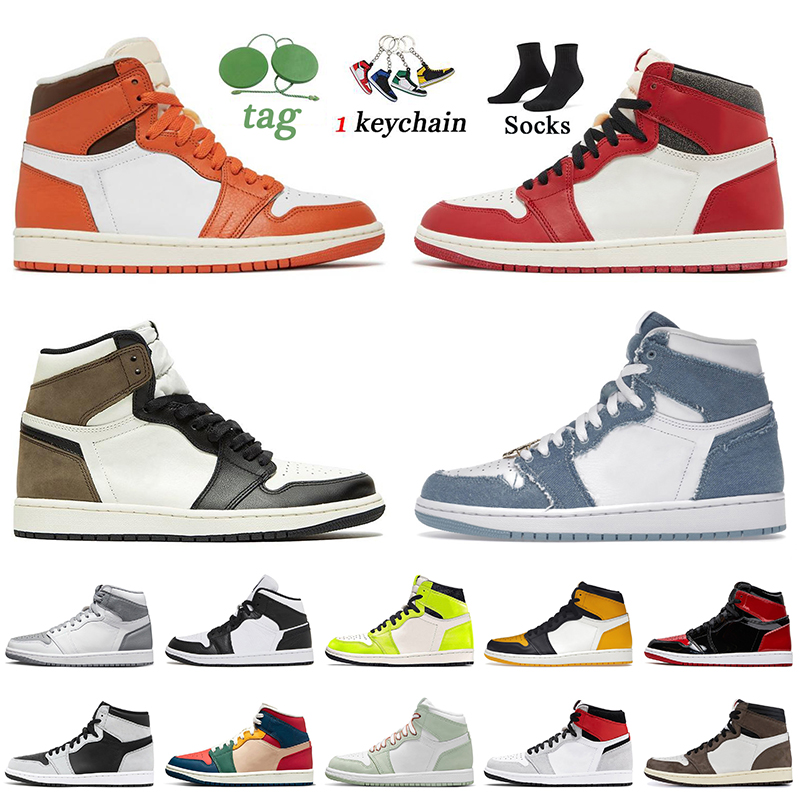 

Women Mens Jumpman 1 Basketball Shoes Starfish 1s High OG Lost Found Denim Dark Mocha Yellow Toe Taxi Patent Bred Seafoam Cactus Jack Trainers Sneakers Big Size 13, B17 patent royal blue 36-47
