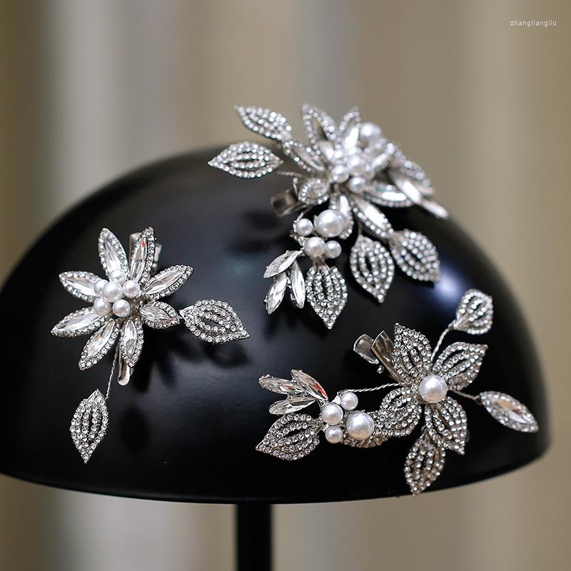 

Hair Clips Silver Color Hairpins Crystal Pearl Head Piece For Brides Women Rhinestones Pins Wedding Accessories Bridal Jewelry