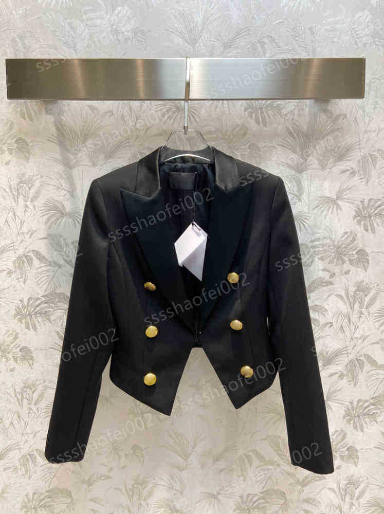

Designer Womens Cropped Blazer Jackets BLM Fashion Brand High-End Ladies Jacket Black Double Breasted Waist Lapel Collar Panel Tops Women Clothing 0912, 22