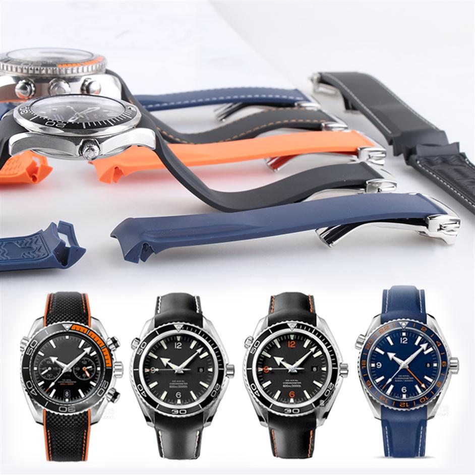 

20mm 22mm Watch Strap Bands Orange Black Blue Waterproof Silicone Rubber Watchbands Bracelet Clasp Buckle For Omega Planet Ocean Tools303b
