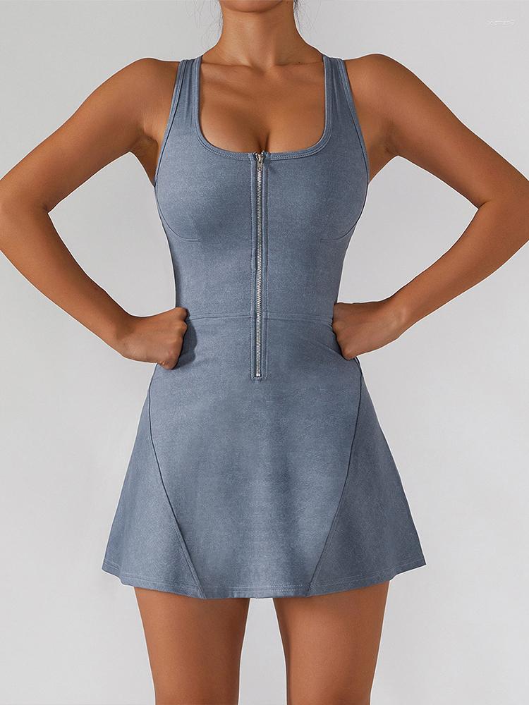 Robes Décontractées Robe De Tennis Femmes Sans Manches Golf Entraînement Avec Soutiens-Gorge Intégré Short Anti-Glare Yoga Fitness Sports Jupe At