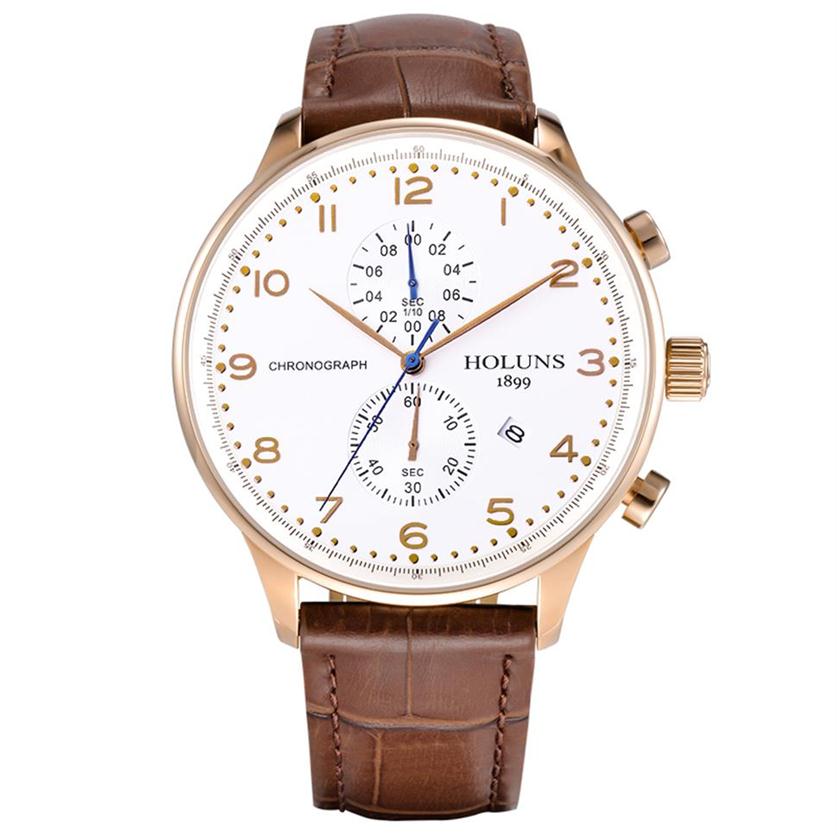 

cwp HOLUNS LUXURY mens watches top brand genuine 50m waterproof leather Men's Watch Business Casual Fashion Quartz montre hom291h299g, Color 3