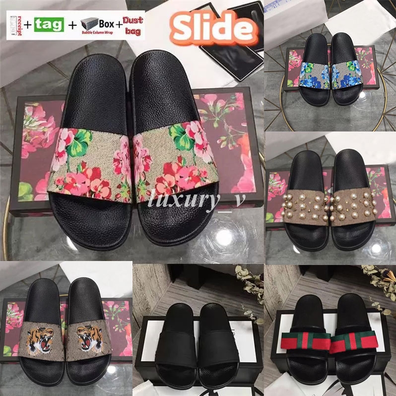 

Designer Rubber Slides Mens Womens Sandals Beach Flip Flops Luxury Shoes Blooms Green Red White Web Fashion Men Women Size 36-45, Color 6