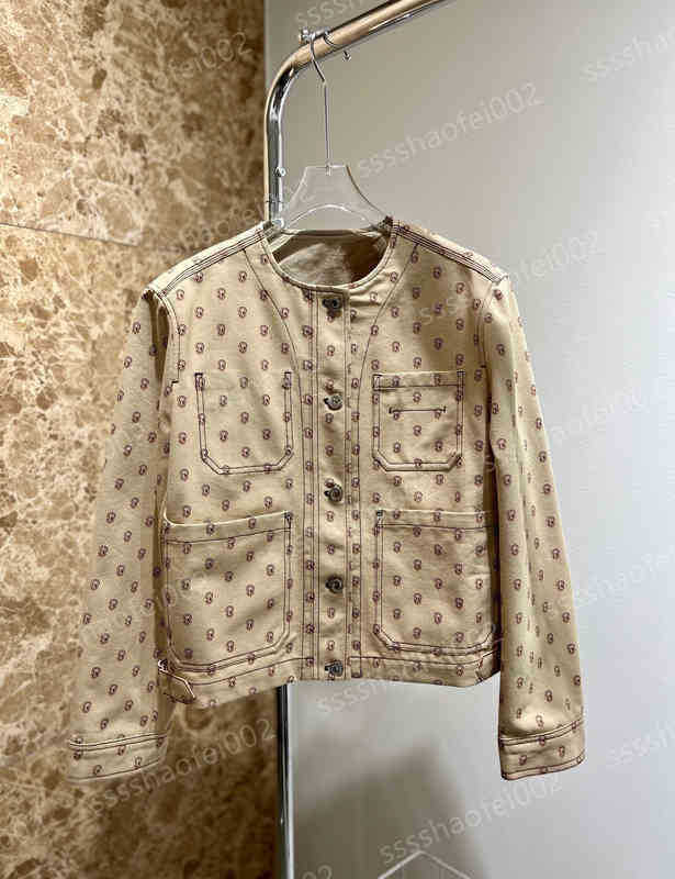 

Luxury Womens Jackets Hem Fashion Graphic Logo Print Denim Jacket Pocket Trim Crew Neck Long Sleeves Tops Designer Women Clothing 0912