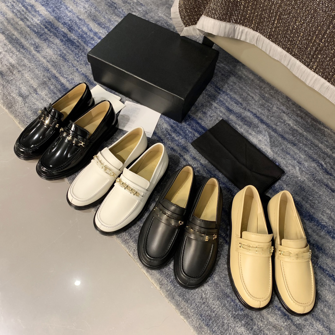 

Famous brand Designer single shoes chunky heel black leather shoes women's casual office dress shoe Paris Top-Quality Classic luxury walking Loafers Slip-Ons for girl, Box