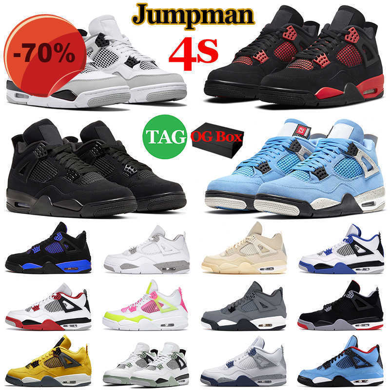 

With BOX 4 Mens Basketball Shoes Military Black Cat Jumpman 4s Retro Red Thunder University Blue White Oreo Sail Men Womens Trainers Sports, Military black 4s