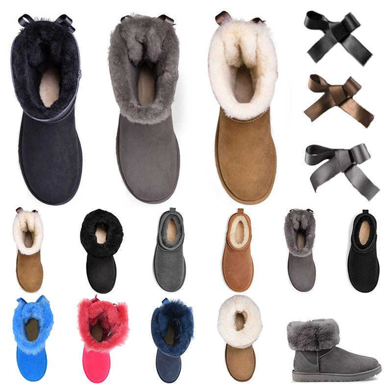 

Women Boots Bow Boot Winter Booties Classic Ankle Chestunt Grey Black Navy Beige Coffee Womens Girls Snow Claccic, Box