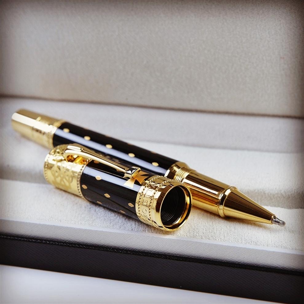 

Limited edition Elizabeth Rollerball pen Ballpoint pen Fountain pens Black Golden Silver engrave Diamond inlay Cap Business office supp2610, As picture show