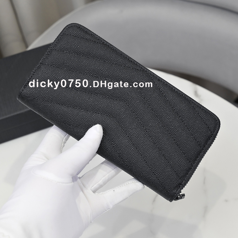 

Leather wallet designer women clutch wallets caviar card holder zipper long wallets coin purse lady classic fashion purses with black box serial number date code, Black with gold metal
