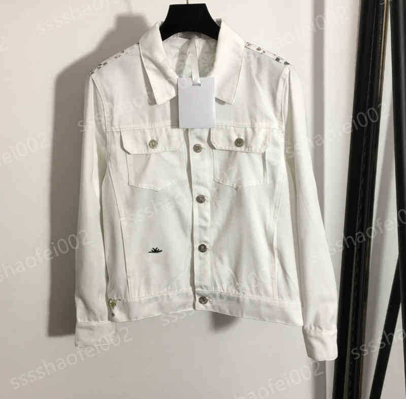 

Luxury Womens Embroidery Jackets Dr Back Floral Animal Print White Denim Jacket Fashion Brand Tops Designer Women Clothing Size S- 0912