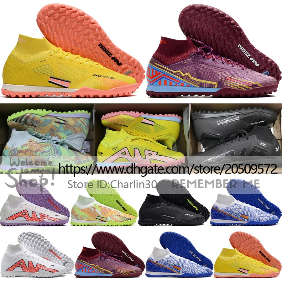 

Send With Bag Soccer Boots Mercurial Superfly 9 Elite IC TF ACC Football Cleats High Ankle Quality Mens Indoor Turf Ronaldo Mbappe Knit Socks Soccer Shoes Size US6.5-12, Tf 3