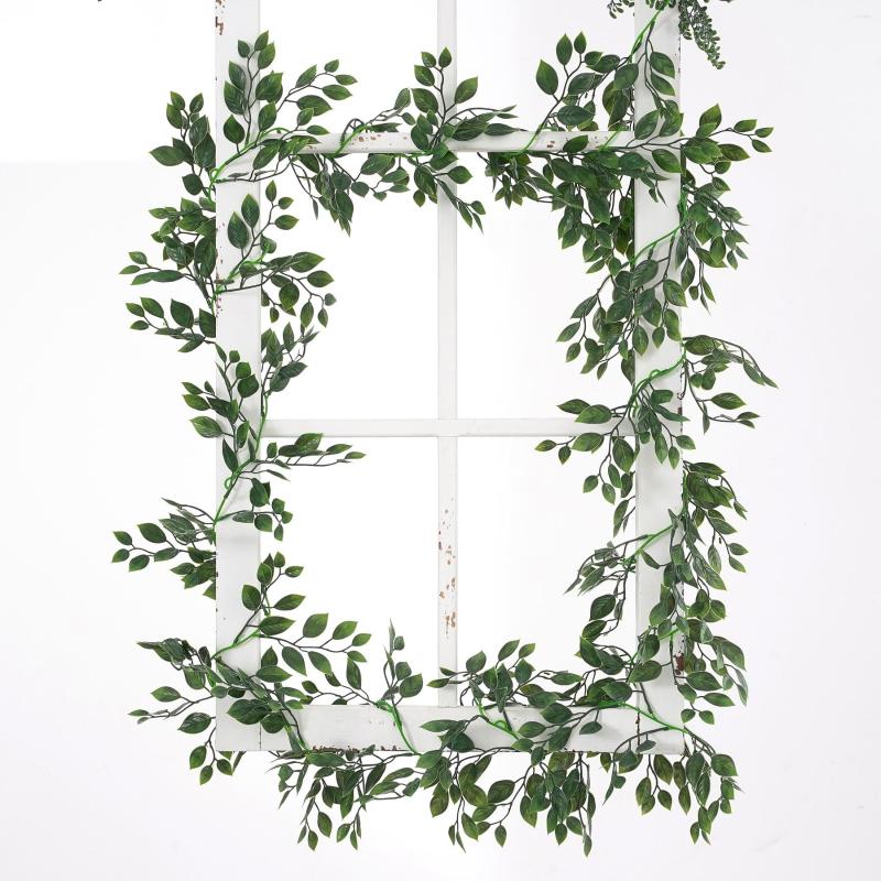 

Decorative Flowers 1.8M Green Artificial Banyan Tree Leaves Fake Vine Christmas Halloween Home Wedding Birthday Party Wall Hanging Rattan