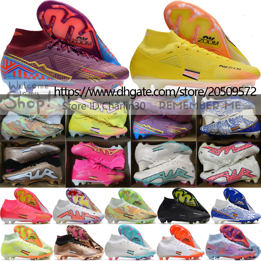 

Send With Bag Soccer Boots Mercurial Superfly 9 Elite FG ACC Mens High Ankle Quality Ronaldo Mbappe Football Shoes Vapores 15 Trainers Knit Soccer Cleats Size US6.5-12, Superfly 10