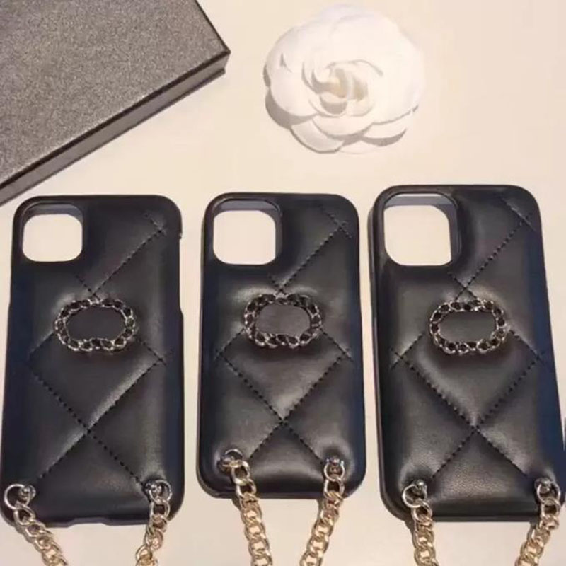 

New Designer Fashion Cell Phone Cases For IPhone 14 Pro Max 11 12 Xs Xr X Case Leather Pattern With Strap Crossbody G2210275F, Black