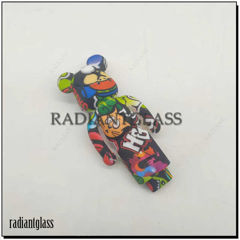 

colourful silicone glass smoking pipes hand accessories Bong Spoon Pipe Food-grade silica gel water transfer printing Violent bear pipes
