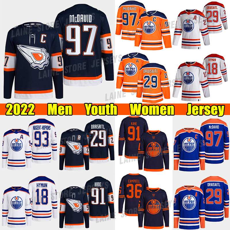 

#97 Connor McDavid Reverse Retro hockey jersey #29 Leon Draisaitl Oilers#99 Wayne Gretzky Jack Campbell Evander Kane Ryan Nugent-Hopkins Zach Hyman jerseys, White reverse retro women