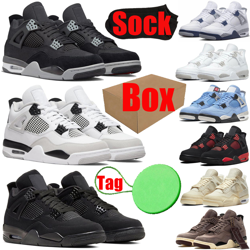 

With Box 4 4s mens womens basketball shoes Jumpman Military Black Cats Canvas White Oreo University Blue A Ma Maniere Midnight Navy men trainers sports sneakers shoe, #34 violet ore 40-47