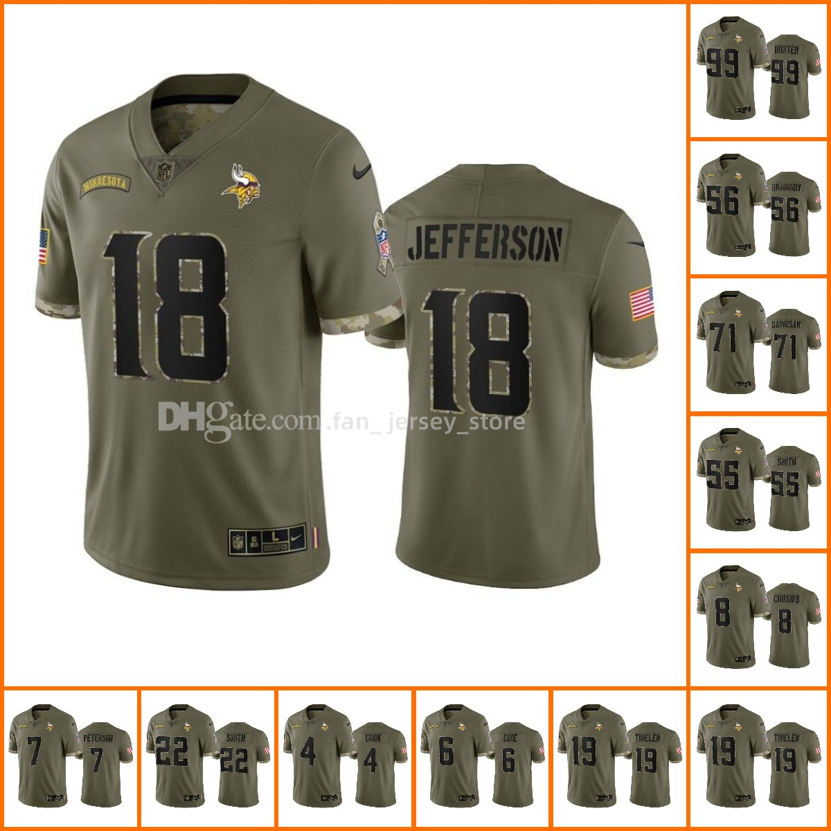 

Football Jersey Custom Minnesota''Vikings''MEN Randy Moss Stefon Diggs Adam Thielen Dalvin Cook justin jefferson Harrison Smith 2022 Salute To Service, 10